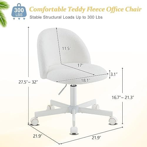 VINGLI Modern Vanity Chair with Back, Velvet Desk Chair for Girls, Small Office Chair with Silent Wheels， Stylish and Comfortable, White thumbnail 2