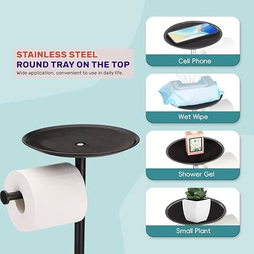 Sfemn Black Toilet Paper Holder Stand, Freestanding Toilet Paper Holder with Shelf for Small Items, Toilet Paper Stand with Storage Space for 4 Extra Toilet Paper Rolls - Black Matte thumbnail 4