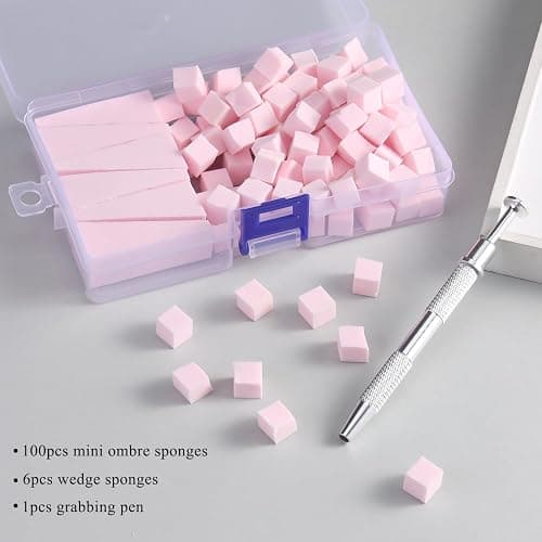 Fcozpjk 100Pcs Soft Nail Sponges for Ombre, Gradient Effect Pink Nail Art Sponges With Grabbing Pen 6Pcs Wedge Sponges Aura Nails Ombre Nail Brush Professional Accessories Manicure Salon Supplies thumbnail 2