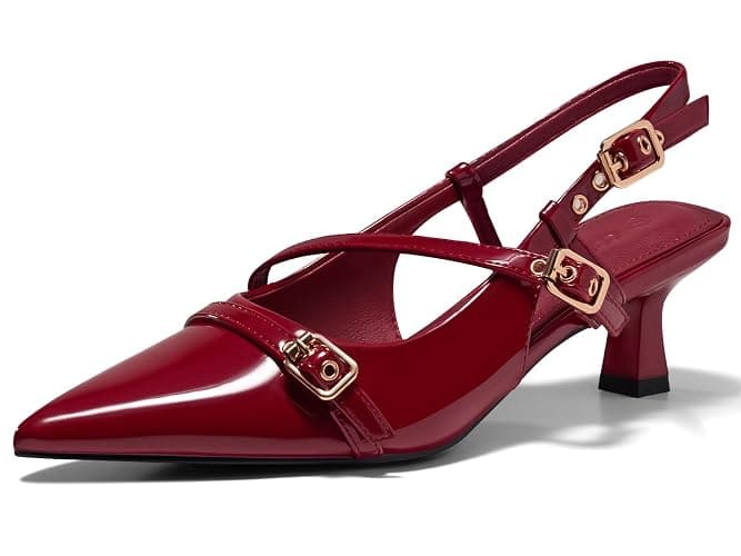 Coutgo Womens Slingback Kitten Heels Low Heel Closed Pointed Toe Pumps Buckle Strap Heeled Sandals Shoes - Image 1