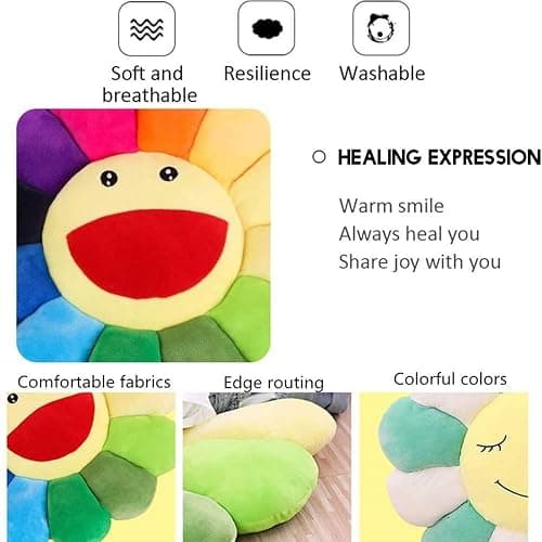 TEFU Flower Plush Pillow, Sunflower Pillow Soft & Comfortable Sunflower Cushion Colorful Sun Flower Plush Toy Home Bedroom Shop Restaurant Decor (Colorful,16.5in/42cm) thumbnail 4
