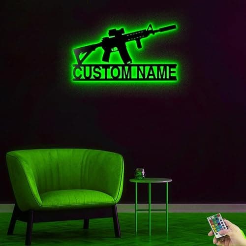 JACKLANE Metal Sign Custom Gun Metal Wall Art Led Light, Personalized Gunlover Name Sign Decoration For Home Wall Decor thumbnail 5