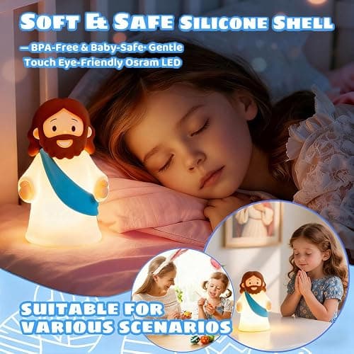 Jesus Night Light Rechargeable Bedside Night Light Dimmable Silicone LED Light Ideal for Religious Gatherings, Gifts for Sunday School, Baptism Presents, Easter Egg Decorations (blue) (Blue) thumbnail 3