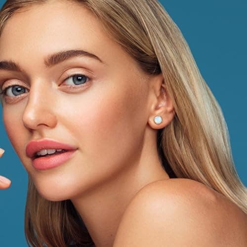 Hypoallergenic Earrings for Women: 925 Sterling Silver Rainbow Moonstone/Opal/Turquoise Screw Back Stud Earrings for Sensitive Ears Small Round Earrings Christmas Mother Day Jewelry Gifts (5mm/7mm) thumbnail 2