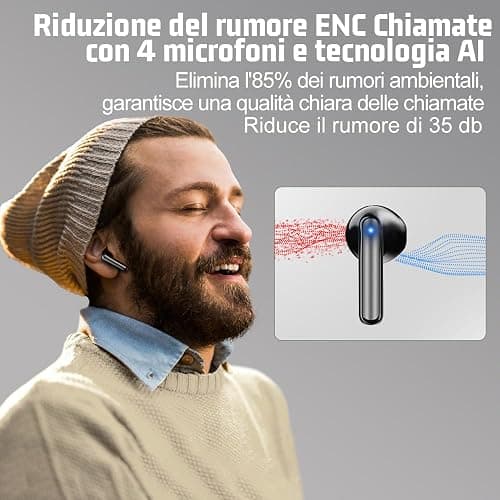 JBES Cuffie Bluetooth, Auricolari Bluetooth 5.4 In Ear Stereo con 4 Microfono ENC, 60 Ore Cuffiette Wireless Cancellazione Rumore, IP5 Auricolare per iPhone e Androide, Earbuds (Mulit Nero) thumbnail 2