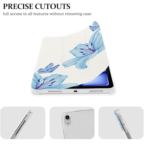 Lovmooful for iPad Air 2/5/4 11"/10.9" Case Cute Flower Floral-Blue Lily | for iPad Air 4/5 10.9" / Air 6 M2 11",TPU Pencil Holder,Trifold Stand Protective,for Girls Women Girly thumbnail 7