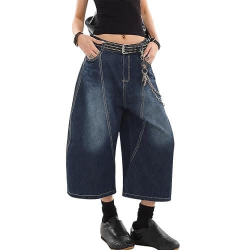 OTEEGX Jorts Women Baggy Jean Shorts Summer Long Denim Y2k Shorts for Women | Barrel Wide Leg Capri, High Rise, 4 Pockets, Plus Size Summer Bermuda Jorts, Boyfriend Vintage Streetwear - Image 1