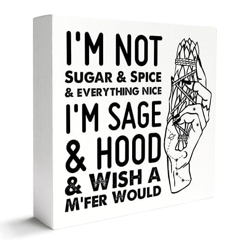 Witches Feminist Decor Wooden Box Sign, Celestial Witchy Witchcraft Decoration for Home Bedroom Bathroom Mystical Wiccan Table Decor, I'm Not Sugar, Witchy Gifts for Women Girls - Image 1
