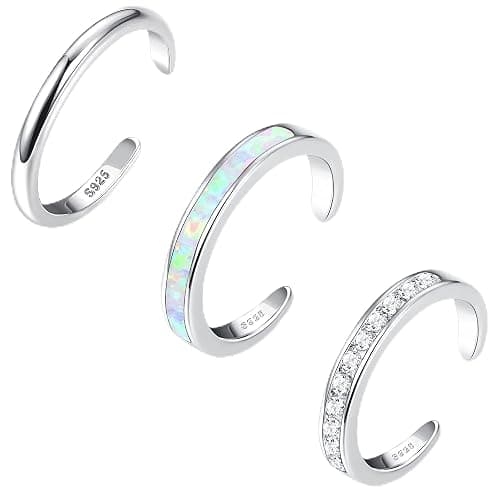 925 Sterling Silver Toe Rings for Women Non Tarnish Waterproof Toe Ring | Dainty Cute CZ Band Opal Adjustable Open Toe Rings Summer Beach Foot Jewelry - Image 1