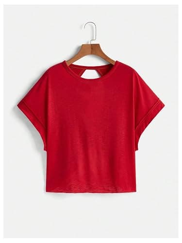 SOLY HUX Women Open Back Tops Workout Backless Tee Casual Athletic Shirts Short Sleeve Oversized Gym T Shirt thumbnail 2