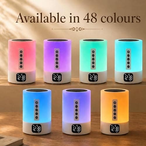 Enceinte Bluetooth Reveil Veilleuse, Lampe de Chevet Tactile avec Machine à Bruit Blanc, Haut-Parleur Bluetooth Veilleuse Enfant Réveil Lumineux Idee Cadeau Ado Fille,Enfant, Femme, Anniversaire, Noel | Réveil Lumineux Enfant et Ado, 15 Sons Apaisants avec Bruit Blanc, Lampe Tactile 48 Couleurs, Cadeau Noel et Anniversaire thumbnail 9