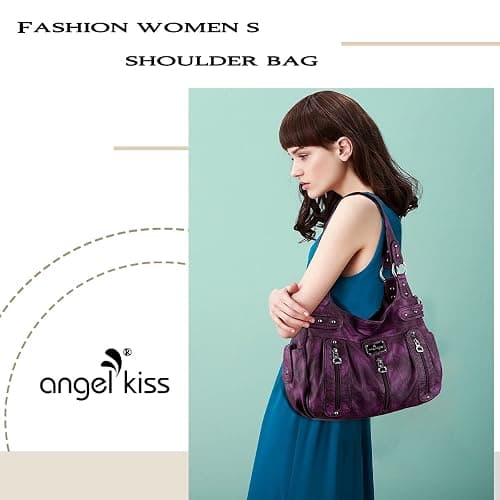 Angel Kiss Large Purses and Handbags for Women Washed Faux Leather Crossbody Hobo Satchel Shoulder Handbag Tote Purse thumbnail 2