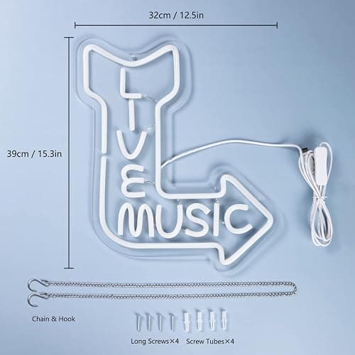 Live Music Neon Sign Pink Blue Letter LED Light for Bar Music Room Decor | Dimmable Music Neon Wall Sign, Words Neon Lights for Bedroom, Acrylic LED Sign, USB Powered, Music Studio Party Club Decor thumbnail 3