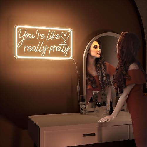 You'Re Like Really Pretty Neon Sign, Warm White Led Neon Signs for Wall Decor,You'Re Like Really Pretty Led Light Sign for Girls Room Vanity Bedroom Offices Decor Boutique Really Her Signs thumbnail 8