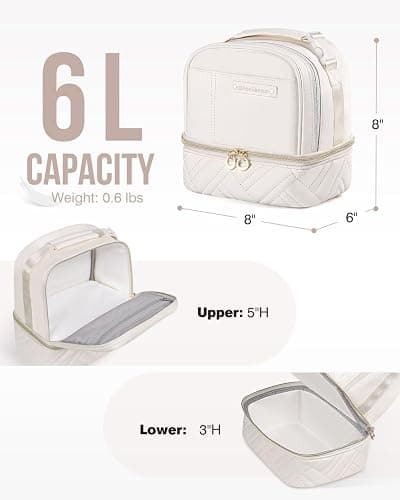 Double Deck Lunch Box Bag Women - Vegan Leather Insulated Waterproof Leakproof Cooler for Work Travel Picnics - Teacher Mothers Day Christmas Birthday Gifts thumbnail 2