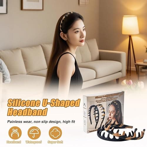 Fodeuxp Silicone U Shape Fashion Tooth Hair Comb Headband, 2025 New Zig Zag High Cranium Head Bands for Women's Hair Non Slip, Reversible Korean Headbands with Teeth (Amber, 1 Count (Pack of 1)) thumbnail 2