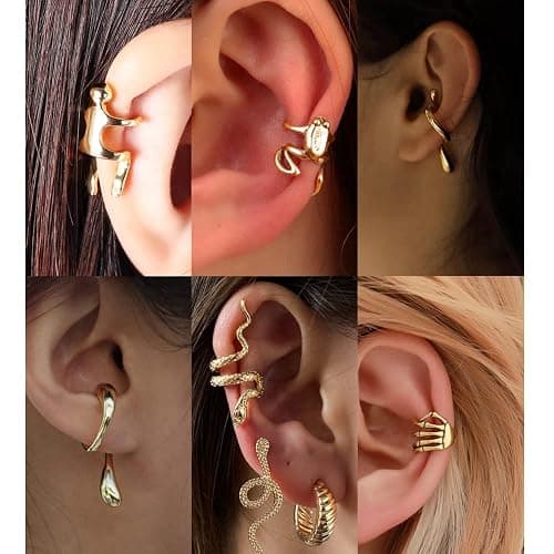 35 PCS Gold Silver Adjustable Ear Cuffs Earrings for Women Non-Piercing Cartilage Clip on Earrings Wrap Ear Jewelry Set,Punk Snake Butterfly Claw Stud Earrings for Women Gift thumbnail 6
