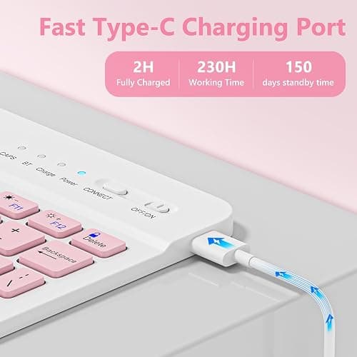 CC Store for iPad A16 11th 10th Generation Case with Keyboard - Detachable Folio Keyboard Cover with Pencil Holder for iPad 11-inch A16 2025 10th Gen 10.9 Inch 2022(Pink) thumbnail 4