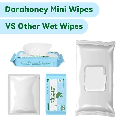 Dorahoney Flushable Wipes Travel Size, 99% Water Mini Wet Wipes for Sensitive Skin, Hypoallergenic & Unscented On The Go Pocket Wipes, 48 Count (8 Packs of 6) thumbnail 8