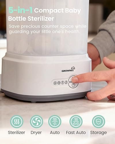 GROWNSY Bottle Sterilizer and Dryer, Compact Electric Steam Baby Bottle Sterilizer (Esterilizador de Biberones), Bottle Sanitizer for Baby Bottles, Pacifiers, Pump Parts thumbnail 2