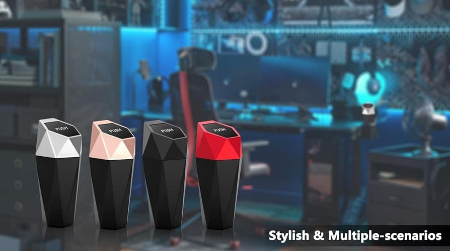 Ginsco Car Trash Can Cup Holder, 2 Pack Mini Trash Can with Lid, Car Accessories for Interior, Leakproof Small Trash Cup for Home with Additional 2 ABS Hooks and 90pcs Trash Bags Black thumbnail 5