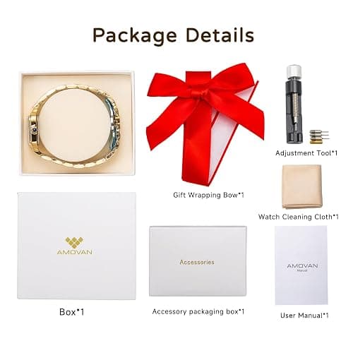 AMOVAN Vintage Gold Watches for Women Small Wrist - Arabic Numeral Dial, Rectangular Quartz Watch, Dainty Ladies Wrist Watch for Mother's Day Valentine's Day Anniversary Birthday thumbnail 8