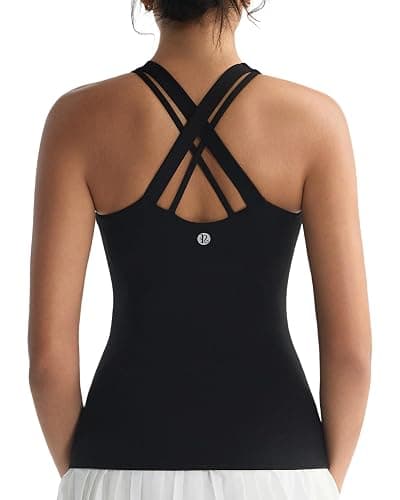 RUNNING GIRL Tank top with Built in Bra for Women,Compression Shirts Crisscross Back Workout Yoga Tops - Image 1