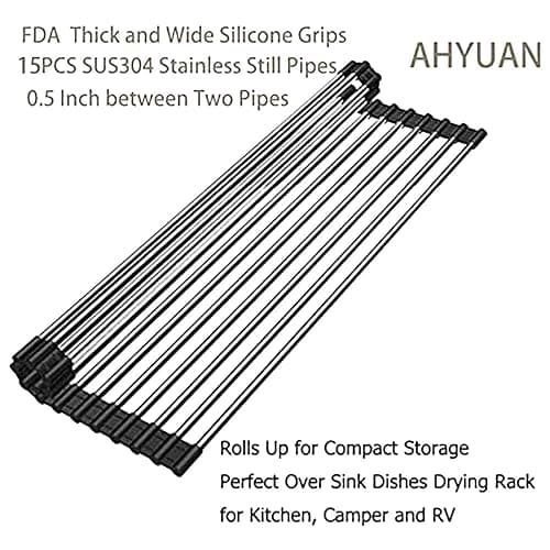 Ahyuan Roll up Dish Drying Rack Over The Sink Kitchen Roll up Sink Drying Rack Stainless Still Portable Drainer Foldable Dish Rack (Black, 17.8''X11.8'') thumbnail 8