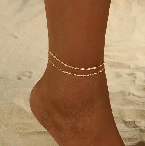Ankle Bracelets for Women Gold Anklets for Women Waterproof 14K Gold Plated Anklet Ankle Bracelet Summer Jewelry Beach Jewelry Beach Accessories for Women Gift Non Tarnish Lightweight Hypoallergenic thumbnail 3