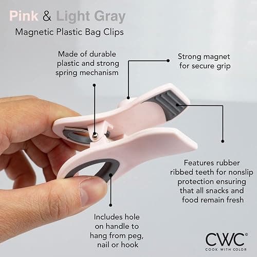 COOK WITH COLOR Bag Clips with Magnet- Food Clips, Chip Clips, Bag Clips for Food Storage with Airtight Seal Grip for Bread Bags, Snack Bags and Food Bags (Pink, Pack of 10) thumbnail 4