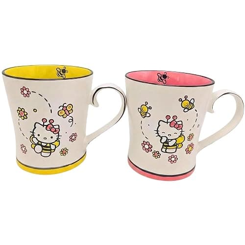 Blue Sky Clayworks Hello Kitty Bee Happy Mug Set of 2, Ceramic, 17 oz Each, Sunny Buzz Duo - Image 1