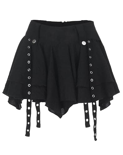 Sunidol Women's Y2K Gothic Punk Skirt High Waist Plaid Pleated Skorts Ruffles Fairy Grunge A-Line Skater Skirts - Image 1