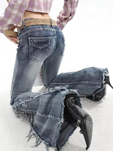 SpeesY Y2K Vintage Damen Streetwear Cargo Ästhetische gerade ausgestellte Hose Jeans thumbnail 2
