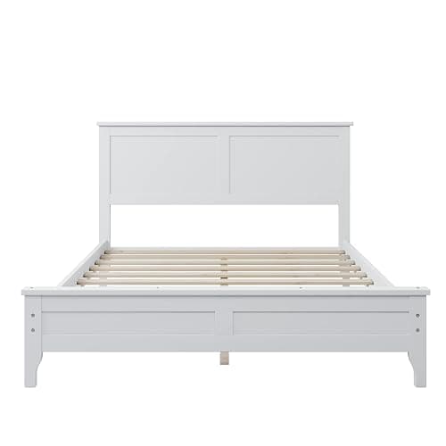 Merax Full Size Platform Bed, Wooden Full Platform Bed Frame with Headboard and Footboard, Wood Slat Support, No Box Spring Needed, White thumbnail 4