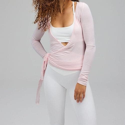 Womens Ballet Wrap Top Long Sleeve Tie Front Workout Cover Up Pilates Yoga Tops Y2k Fairy Coquette Shirt Going Out thumbnail 3