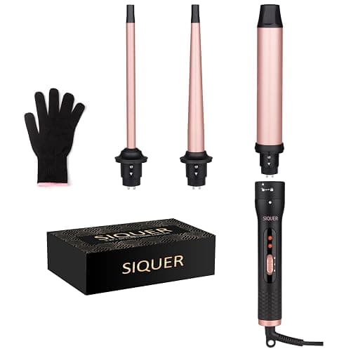 3 in 1 Curling Wand Set - SIQUER Hair Waver Curling Iron for Women with 3 Interchangable Ceramic Beach Waves Wands 1/2 Inch to 1 1/4 Inch Fast Heating Up Hair Curler with Box (Rose, Black) - Image 1