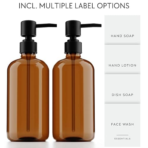 Stylish Soap Dispenser Set of 2 for Kitchen Or Bathroom - Quality 21oz Dish and Hand Soap Dispensers - Extra Durable Amber Dispensers Perfectly Enhance Your Bathroom Or Kitchen - Brown thumbnail 5