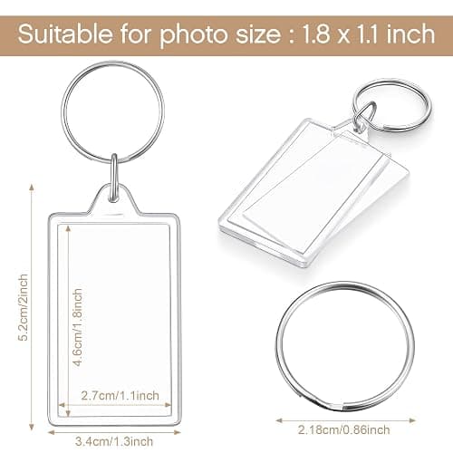 Junkin 150 Pack Acrylic Photo Keychains Clear Personalized Picture Frame Keychain Holder Blank Photo Insert Keyring DIY Favor thumbnail 2