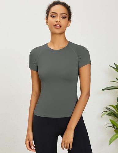 Rapbin Women's Gym Tops Workout Running Yoga Sports Shirts Short Sleeve Athletic Exercise Quick Dry Breathable T-Shirt thumbnail 5