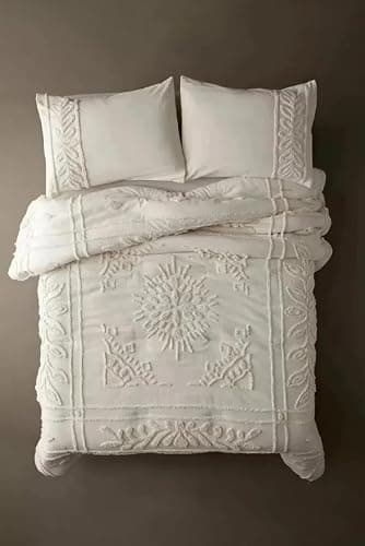 Luxury Duvet Cover Set Included Two Pillowcases, Stonewashed Cotton Comforter Cover with Zipper Closure, Twin Full Queen Oversized Tufting Duvet Cover Set (White, Over Size 120X120) - Image 1