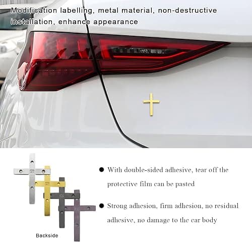 DXNQ 2PCS Metal Jesus Christ Cross Badge Stickers, 2.5"×1.8" Alloy 3D Individual Car Cross Sticker, Self Adhesive Scratch Covering Metal Cross Auto Emblem Decal for Car Body Fender Tail (Black+Golden) thumbnail 4