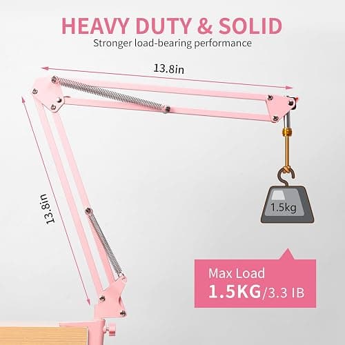 FEELWORLD AMS1 Microphone Boom Arm, Adjustable Mic Arm Stand with 3/8” to 5/8” Screw, Compatible with PM1 and other Mics for Podcast Straming Gaming Studio （Pink) thumbnail 4