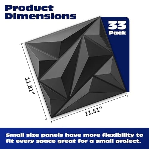 Art3dwallpanels 33 Pack 3D Wall Panels Diamond, Black, 12''x12'' | PVC Accent Wall Panels for Interior Wall Decor, Living Room, Lobby Bedroom Hotel Office, Cover 32.Sq.Ft thumbnail 3