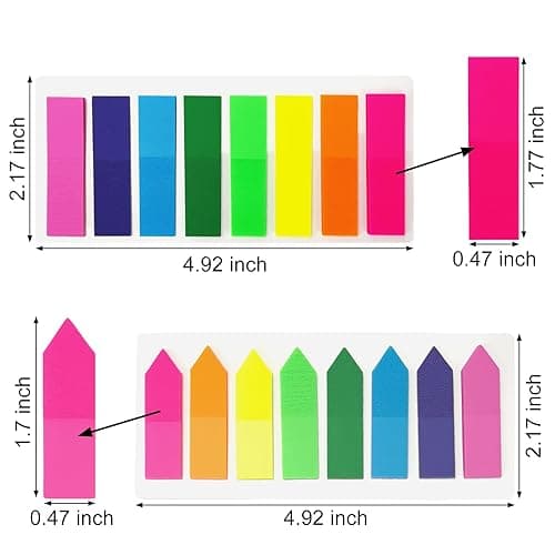 KICNIC Page Markers Colored Sticky Tabs 800 Pcs, Translucent Arrow Flags for Page Marking, Fluorescent Index Tab Stickers for Notebooks, Small Sticky Notes Flags [8 Colors, 4 Sets] - 800 thumbnail 2