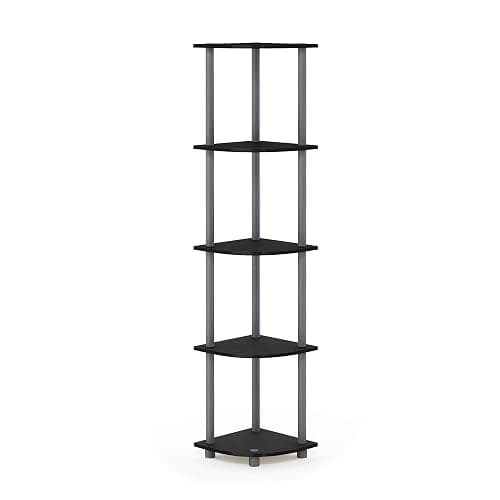 Furinno TURN-N-TUBE Corner Shelf, 5-Tier Corner Bookshelf, Open Storage Shelves, for Organization and Storage, Living Room, Home Office, Garage, Bedroom, Black thumbnail 6