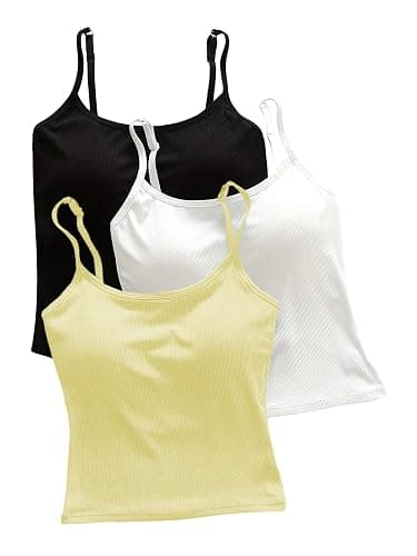 WDIRARA Women's 3 Pack Cami Crop Top Built in Bra Spaghetti Strap Camisole Tops - Image 1