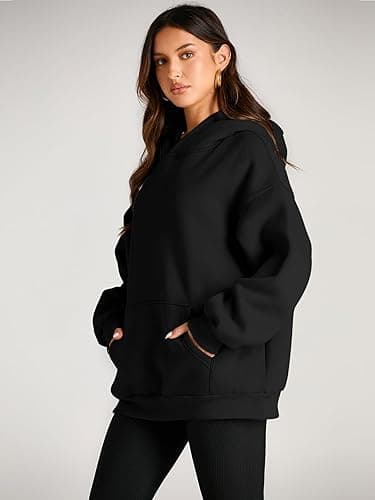 Trendy Queen Womens Oversized Hoodies Fleece Sweatshirts Fall Fashion 2025 Pullover Sweaters Winter Clothes - Black - Small thumbnail 3