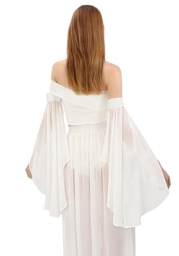 KUOIN Women's Long Tulle Sleeves Goth Detachable Chiffon Gloves for Wedding Party Renaissance Costume Accessories - White-elastic thumbnail 4