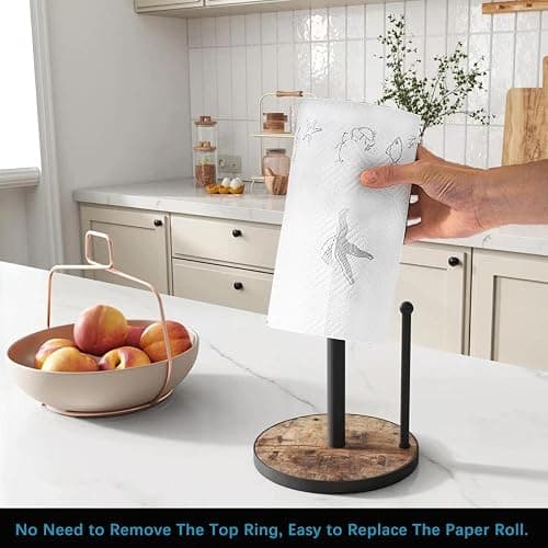 OROPY Paper Towel Holder Countertop with Heavy Duty Wood Base, Farmhouse Paper Towel Roll Stand for Kitchen Counter fits Standard and Jumbo Size Paper Towels (Brown - Easy to Tear) thumbnail 2
