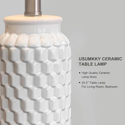 USumkky 20.5" White Modern Ceramic Bedside Lamp Set of 2 for Bedroom Decor Farmhouse Table Lamp for Living Room Office Dorm thumbnail 2